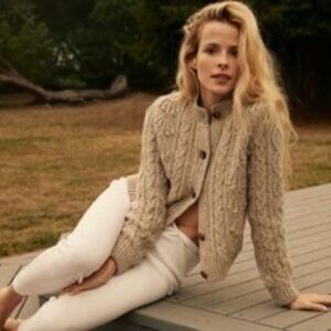 DOEN Verona Cardigan Sweater | Oat | Size Medium | Very Good Used Condition